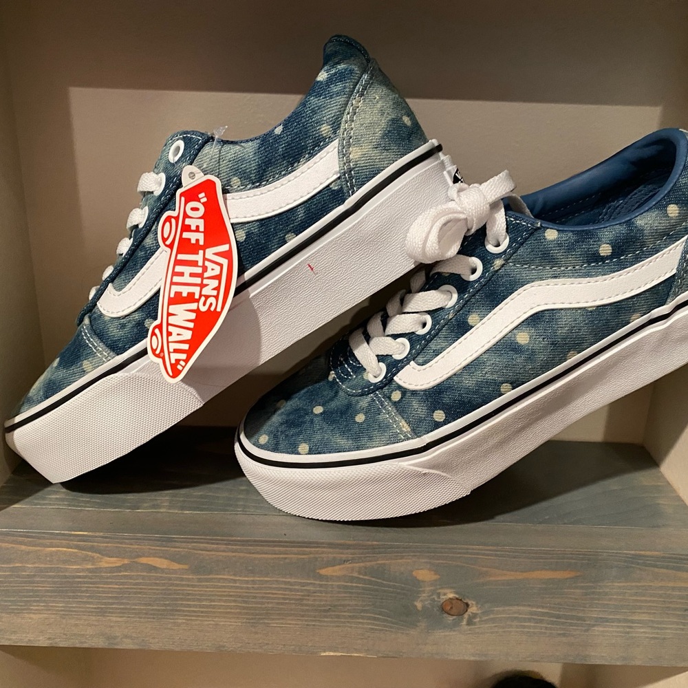 Vans Blue Denim Dots Shoes - Size 6
